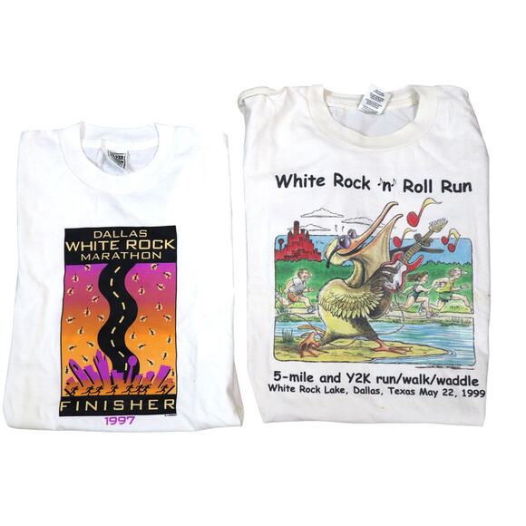 Vintage 90s Dallas Texas White Rock Lake Running Marathon T Shirts Unisex M-L - Picture 1 of 6